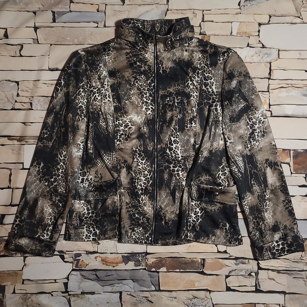 XL | Lisa International | Animal Print Bomber Jacket